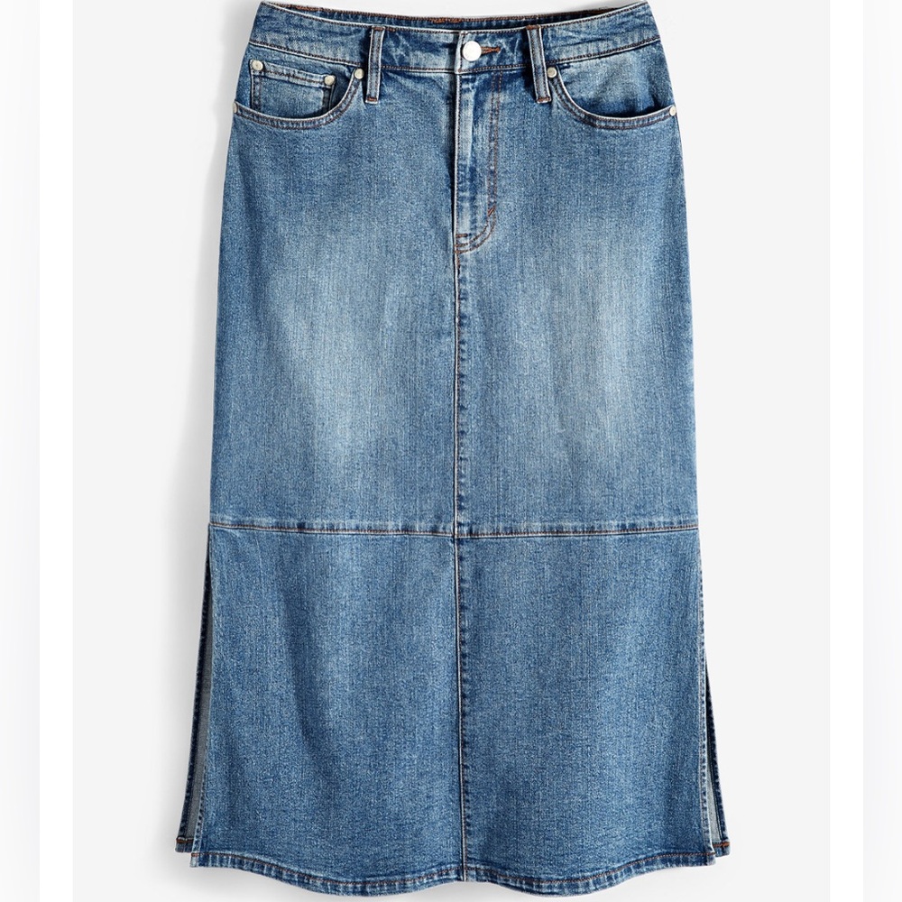 Macys on 34th Panel Denim Midi Skirt. Blue size 8 - Picture 6 of 12